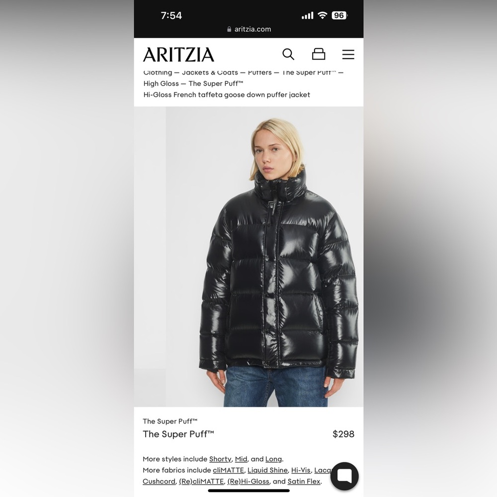 Aritzia super puff xs